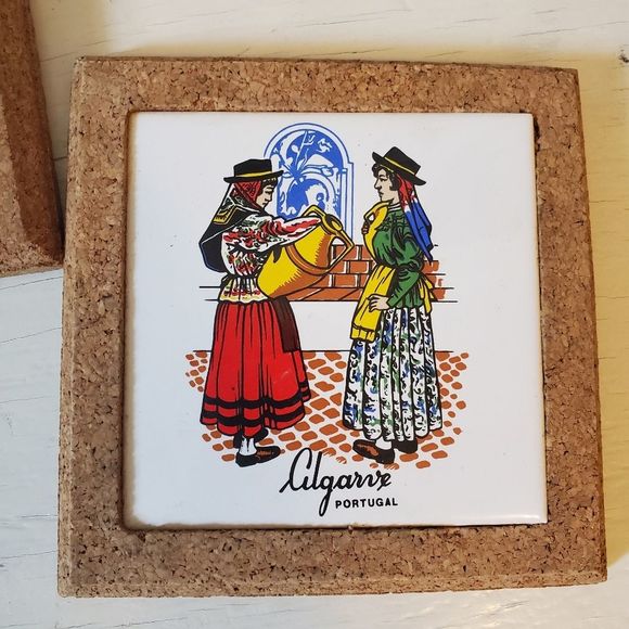 Portuguese Cork and Porcelain Trivets Hot Plate Tiles - Picture 2 of 6